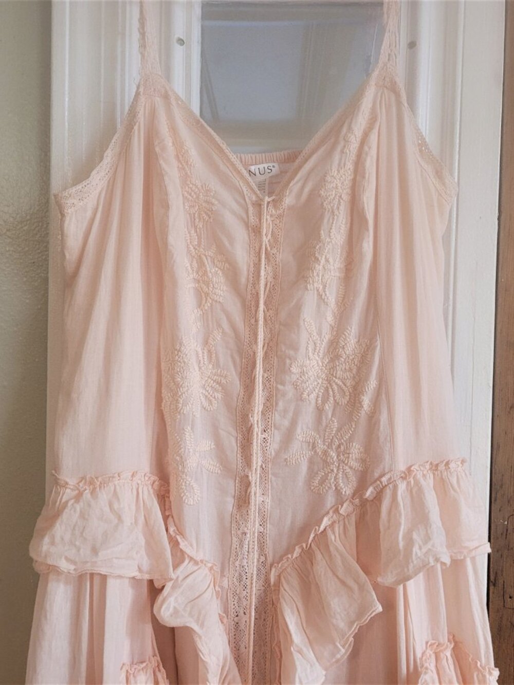 Venus Pink Ruffle Lace Up Maxi Dress, size Large - Picture 7 of 11